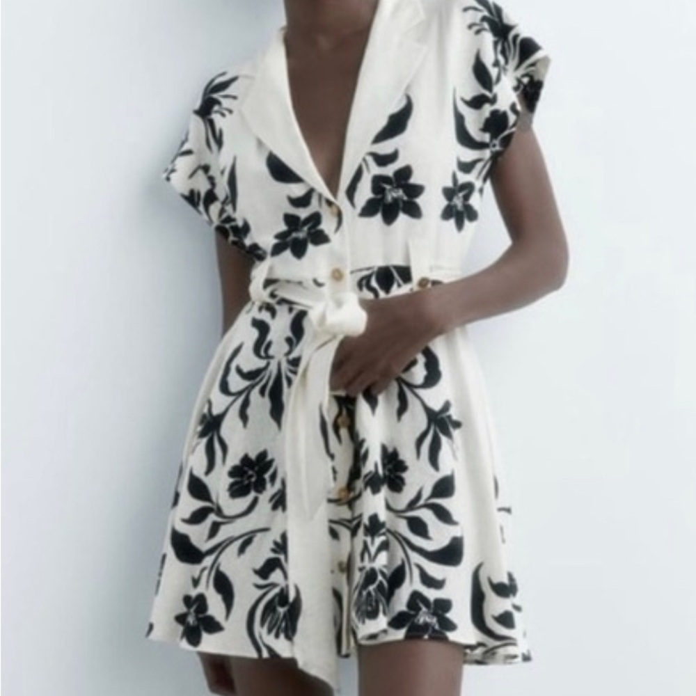 Zara linen button front dress M